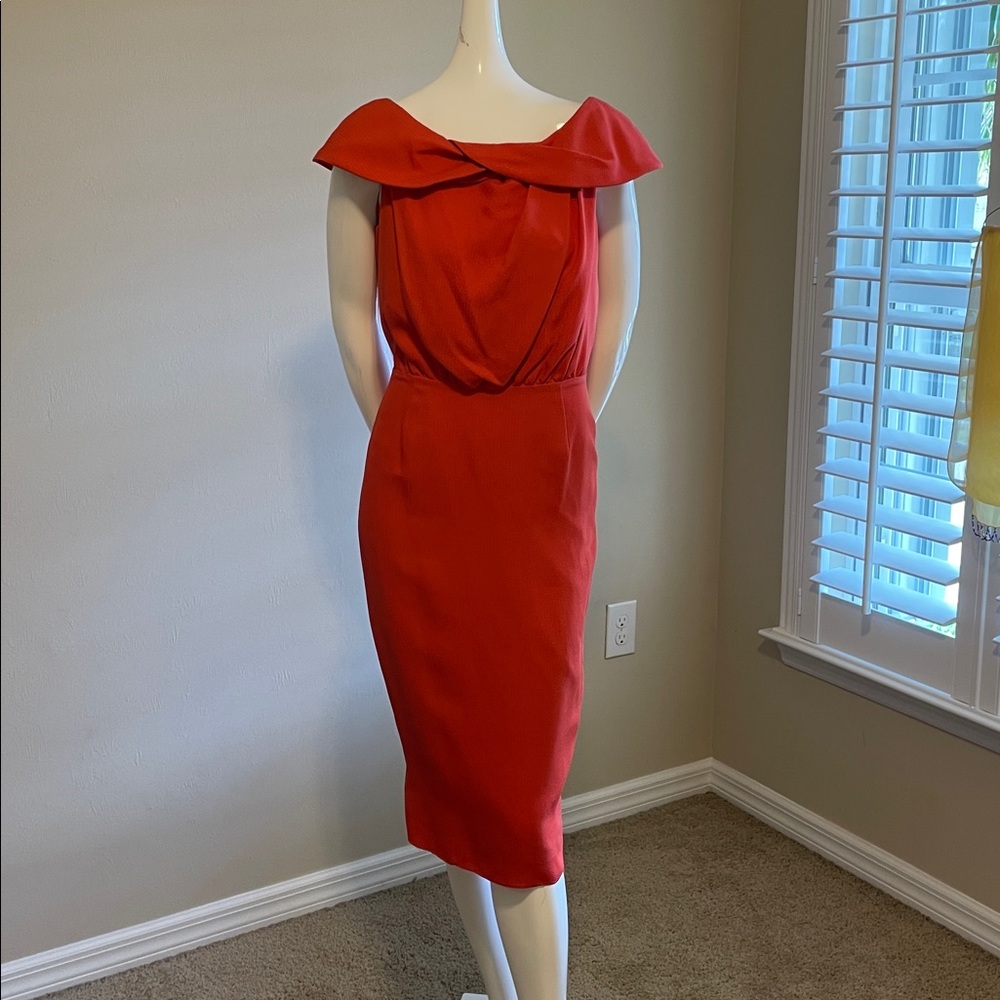 ESCADA Vintage Dead-Stock Orange Red Textured Silk Pencil Dress Sz EU36 US6 NWT